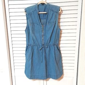 New Look Dress, Mini, Size 1X, Denim Blue, Sleeveless, Zip, Tie Waist,‎ Pockets!